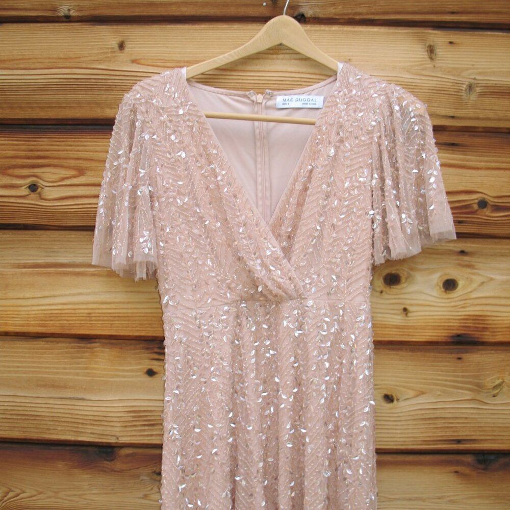 Mac Duggal 35109 Pink Embellished Flutter Sleeve Gown Dress MOB $698 - Picture 7 of 13